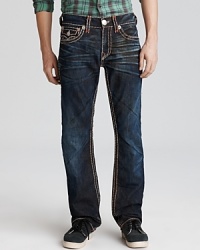 True Religion puts these straight fit jeans through the gamut for a hard-earned, timeworn style you can wear to happy hour or when you're laying low with friends.