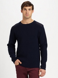 A modern interpretation of a classic military sweater, recreated and shaped in lightweight, ribbed-knit wool with shoulder and elbow patch details.CrewneckWoolDry cleanImported