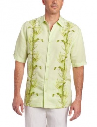 Cubavera Men's Short Sleeve Button Down Shirt With Leaf Embroidery And Print Detail