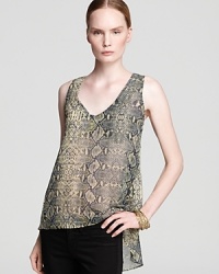 Ever-chic snake print adorns this breezy Aqua top, flaunting an on-trend high-low hemline.