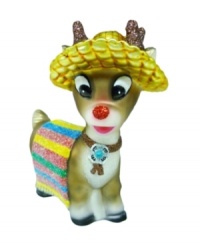 Rudolph goes south for the winter. Dressed in a blanket, straw hat and turquoise bolo tie, everyone's favorite reindeer will make a humorous addition to any Christmas tree. From CasaQ.