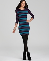 Bold, jewel-tone stripes energize this form-fitting French Connection dress for an impactful addition to your fashion repetoire.