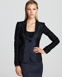 Ladylike lace elevates this Armani Collezioni blazer from standard to sublime.