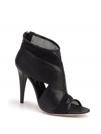 Sumptuous leather fuses with breezy mesh straps for a towering statement, day or night.Leather-covered heel 4 (100mm) Open toe Adjustable ankle strap Leather lining and sole Padded insole Made in Italy