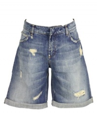 Pierre Balmain Womens Boyfriend Denim Cuffed Shorts