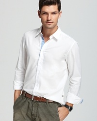 Pinstripes at the placket and the cuffs add subtly cool depth to this crisp button-down shirt from HUGO Orange.