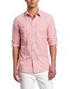 Kenneth Cole Men's End On Shirt With Grommets, Coral Red Combo, Medium