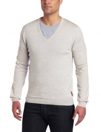 Ben Sherman Men's Long Sleeve Merino Wool V-Neck Sweater, Parchment Ma, Medium