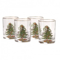 Spode Christmas Tree 14-Ounce DOF Glasses with Gold Rims, Set of 4