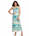 C&C California Women's Halter Maxi Dress, Aloe/Multi, Medium