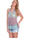 Vintage Havana Womens Tie Dye Crochet Tank - Mint - Large