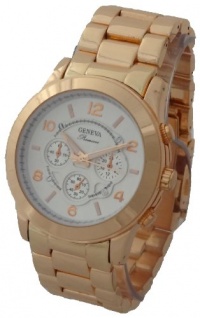 Geneva Quartz Chronograph-style Look White Dial Rose Gold Metal Band