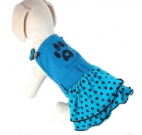 UP Collection Aqua with Polka Dots Dog Dress, Paw Print, Blue, Large