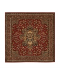 The Couristan Kashimar area rug is inspired by classic Oriental and Persian motifs, featuring a richly detailed design in warm red with grey florals. With features like 100% New Zealand semi-worsted wool, Couristan's exclusive locked in weave, crystal-point finish and hand-knotted fringes, the Medallion Antique Red rug offers a sophisticated addition to any room of your home.