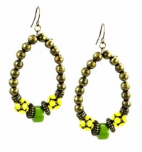 Macy's Label Earrings, Antique Gold, Yellow, and Green Bead Teardrop Earrings