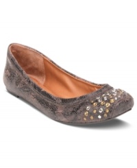 Capped in metals. Lucky Brand's Secho flats feature a neat square toe that's decorated with shiny metallic accents.