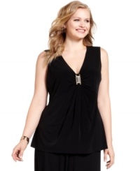 For an elegant work ensemble, pair Calvin Klein's sleeveless plus size top with your favorite trousers and skirts.