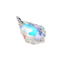 Sterling Silver Baroque Shaped Multifaceted Clear AB Crystal 1 inch Long Pendant Made with Swarovski Elements