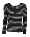 LRL Lauren Ralph Lauren Womens Stripe Thermal Henley Top