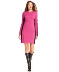 MICHAEL Michael Kors gives this petite ponte dress a sporty finish with stripes on the sleeves and sides.