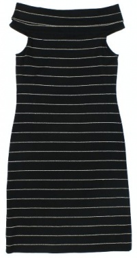 Lauren Ralph Lauren Women's Sleeveless Metallic Striped Cowl Neck Dress (Black/Platinum)