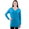 August Silk Long Sleeve V-Neck Oversized Top, Winter Aqua, Medium