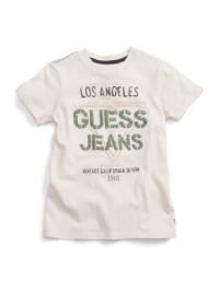 GUESS Kids Boys Short-Sleeve Crewneck Tee with Scribble , OFF WHITE (3T)