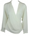 LAUREN Ralph Lauren Womens Pearl Wrap Long Sleeve Silk Top 10