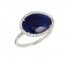 Meira T Solid 14K White Gold 3.3ct Oval Cut Blue Sapphire and Diamonds Cocktail - Righthand Ring 6.5