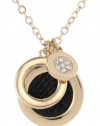 Anne Klein Dalton Black Gold-Tone Black Leather Shaky Pendant Necklace