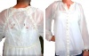 Free People Cream Linen Button Down Blouse with Cutout Embroidered Detail on Back - High Low Design, Medium