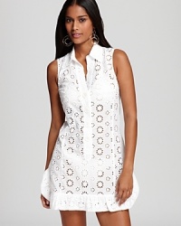 Showcase your feminine side in a playfully pretty Nanette Lepore eyelet dress. A collared neckline and ruffled hem make for a more sophisticated swim coverup.