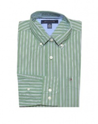 Tommy Hilfiger Men Classic Fit Striped Logo Shirt (M, Green/white/navy)