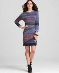 A textured wool Cut25 sweater dress flaunts geometric color-blocking for a graphic look that going places.