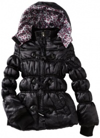 Pink Platinum Girls 7-16 Satin Toggle Puffer Jacket, Black, 14/16