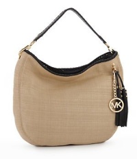 Michael Kors Bennet Large Shoulder Canvas/Straw Bag, Natural/Black