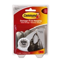 Command Medium Designer Hooks, Brushed Nickel, 2-Hooks