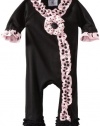 Mud Pie Baby Perfectly Princess Footed Cotton Sleeper with Ruffles, Black/Pink, 0 - 6 Months