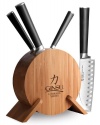 Ginsu Chikara Series 5-Piece Japanese Stainless Steel 420J2 Knife Set with Round Bamboo Block 7107