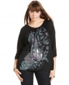 Snag a standout casual look with Style&co.'s three-quarter-sleeve plus size top, showcasing an embellished print.