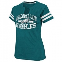 NFL Philadelphia Eagles Go For Two II Split Neck Women's Short Sleeve T-Shirt, Marine Green/White