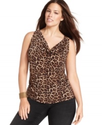 Unleash your wild side with MICHAEL Michael Kors' sleeveless plus size top, featuring an animal-print-- wear it as a layer or by itself.