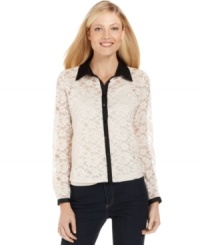 Look pretty in lace in NY Collection's petite utility shirt! Pair with slim pants for a stylish work ensemble.