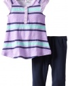 Splendid Littles Baby-Girls Newborn Santorini Stripe Short Sleeve Tunic Legging Set, Grapesicle, 3-6 Months