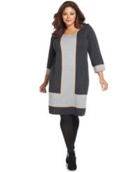 Stay chic and cozy with Spense's plus size sweater dress, crafted from a colorblocked knit.