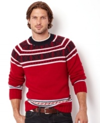 Handsome and bold is this fairisle stripe pattern sweater by Nautica.