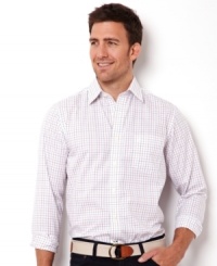 Easily go from work to after work play in this handsome checkered shirt by Nautica.