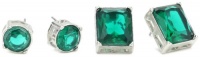 Nine West BLING IT ON Silver-Tone Double Green Stone Stud Earrings set