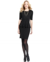 NY Collection's petite little black dress looks lavish with a pop of peplum at the waist.