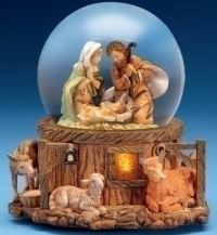 Fontanini Musical Lighted Nativity Stable Scene Christmas Glitterdome #66129